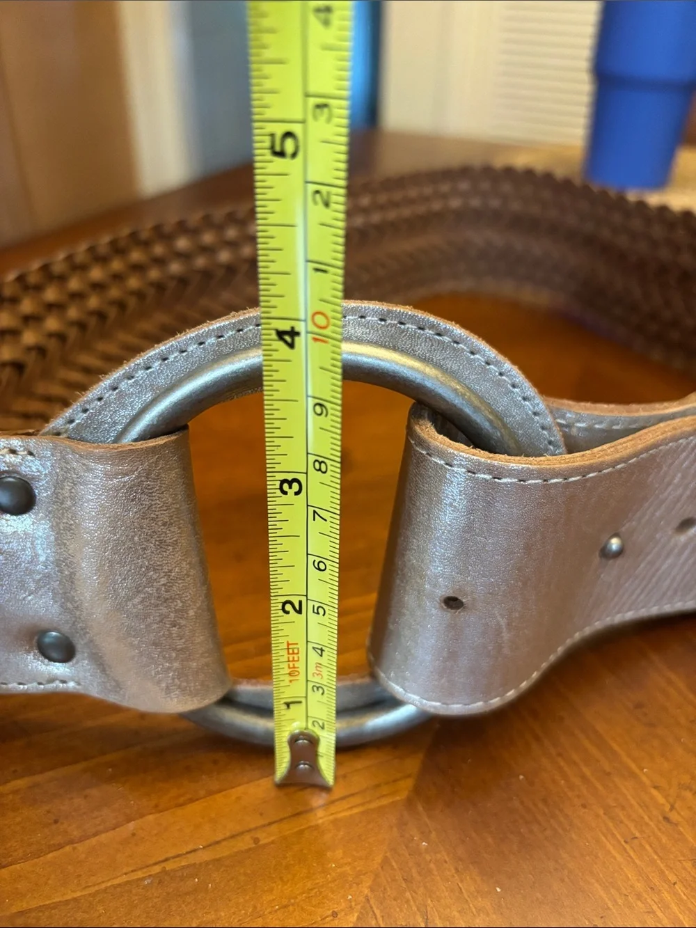 A|X Armani Exchange Braided Leather Belt Metallic Silver Gold